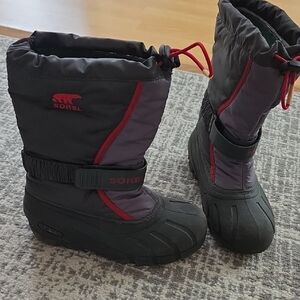 Sorel Charcoal and Crimson Snow Boots